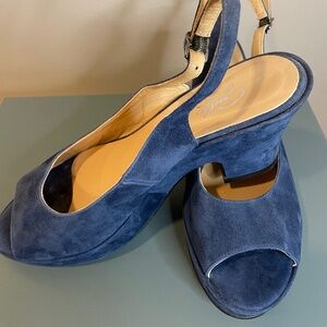 Grilli Roma Italian Royal Blue Suede Peep Toe Sandal Size 9.5 NWOT
